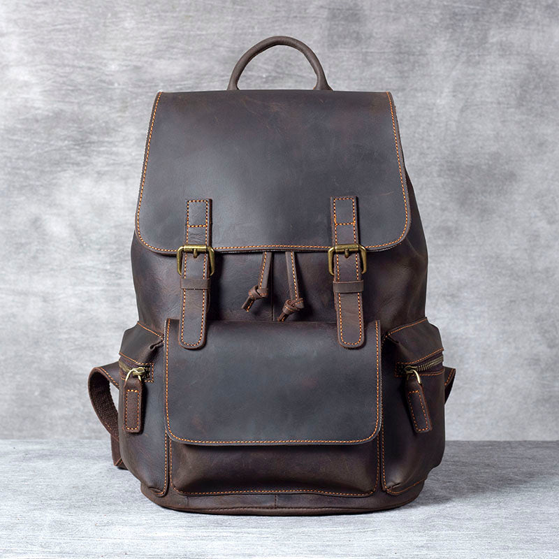 Crazy Horse Leather Backpack Men's Handmade Classic