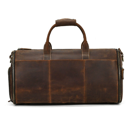 Vintage Travel Bag Multifunctional Leather Duffle Bag Folding