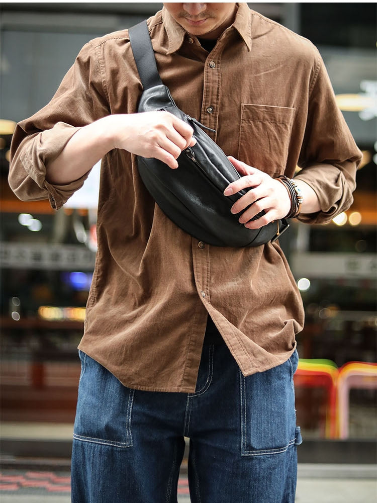 Men's Plant-tanned Cow Leather Cross-body Mobile Phone Bag
