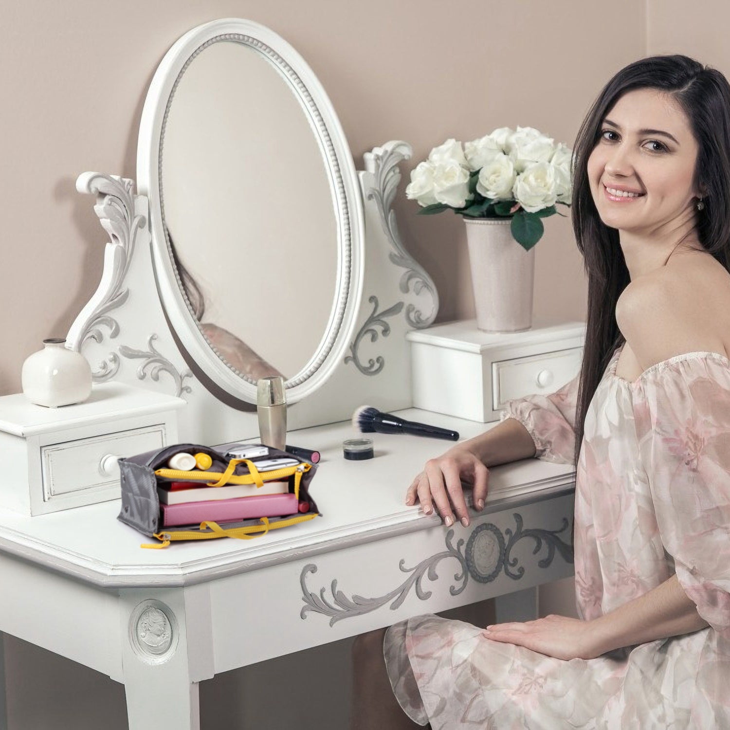 Women Lady Travel Insert Handbag Organizer Makeup Bags Toiletry Purse Liner With Hand Strap