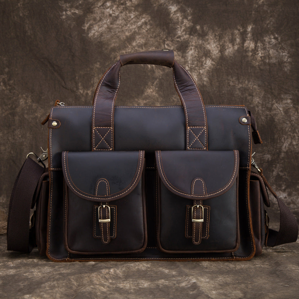 Leather men's retro portable briefcase