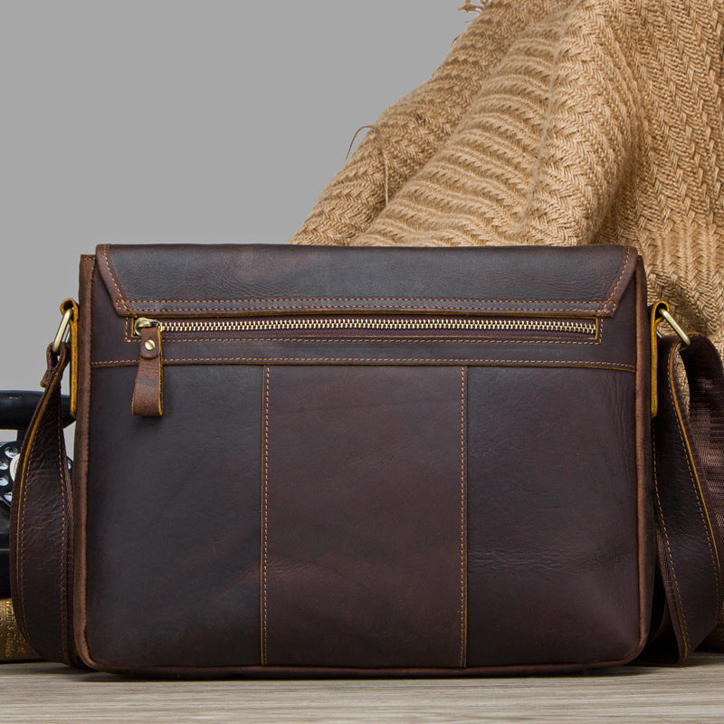 Retro Crazy Horse And Cowhide One Shoulder Crossbody Bag For Men