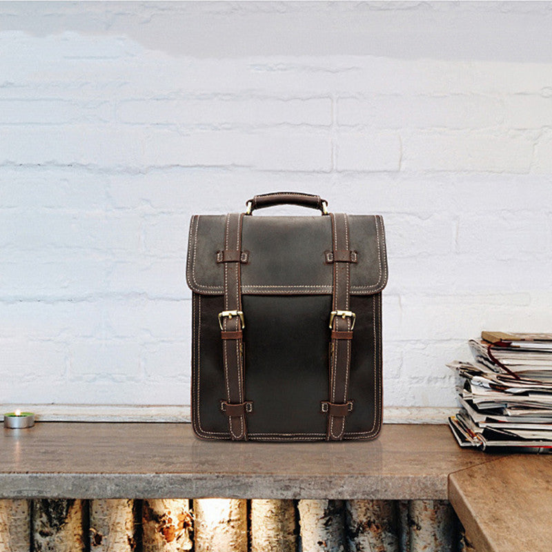 Men's Fashion Vintage Crazy Horse Leather Backpack