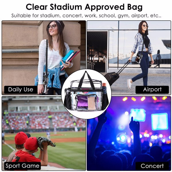 Clear Tote Bag -4-Pocket 0.4 Mm PVC Crossbody,Handbag, Adjustable Strap,  Holds 11 Lbs, Waterproof & Cold-Crack Resistant, Perfect For Concerts, Sports, School, Work