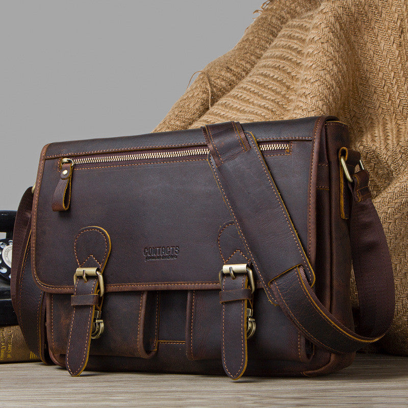 Retro Crazy Horse And Cowhide One Shoulder Crossbody Bag For Men