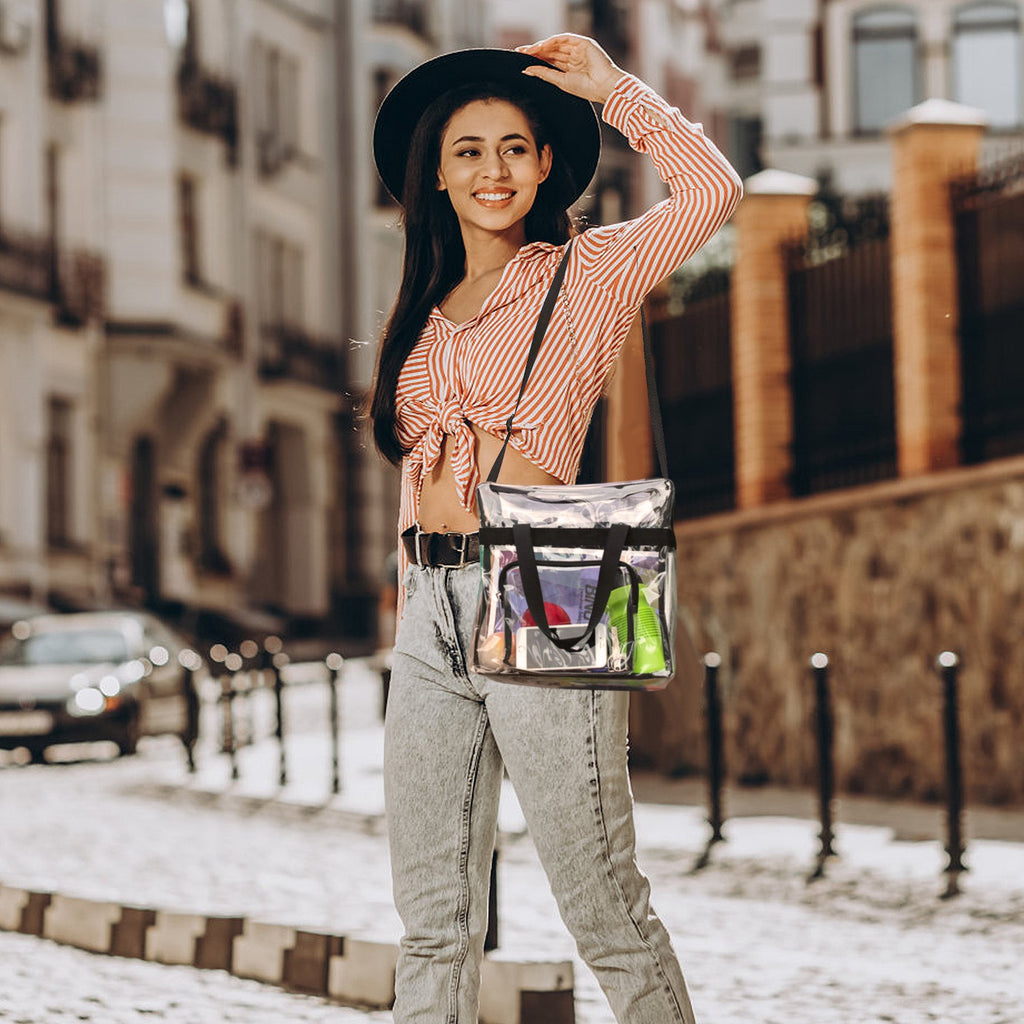 1Pc Clear Crossbody Bag Stadium Approved Clear Transparent Shoulder Bag See Through Zip Pouch Tote Bag Handbag With 11LBS Load
