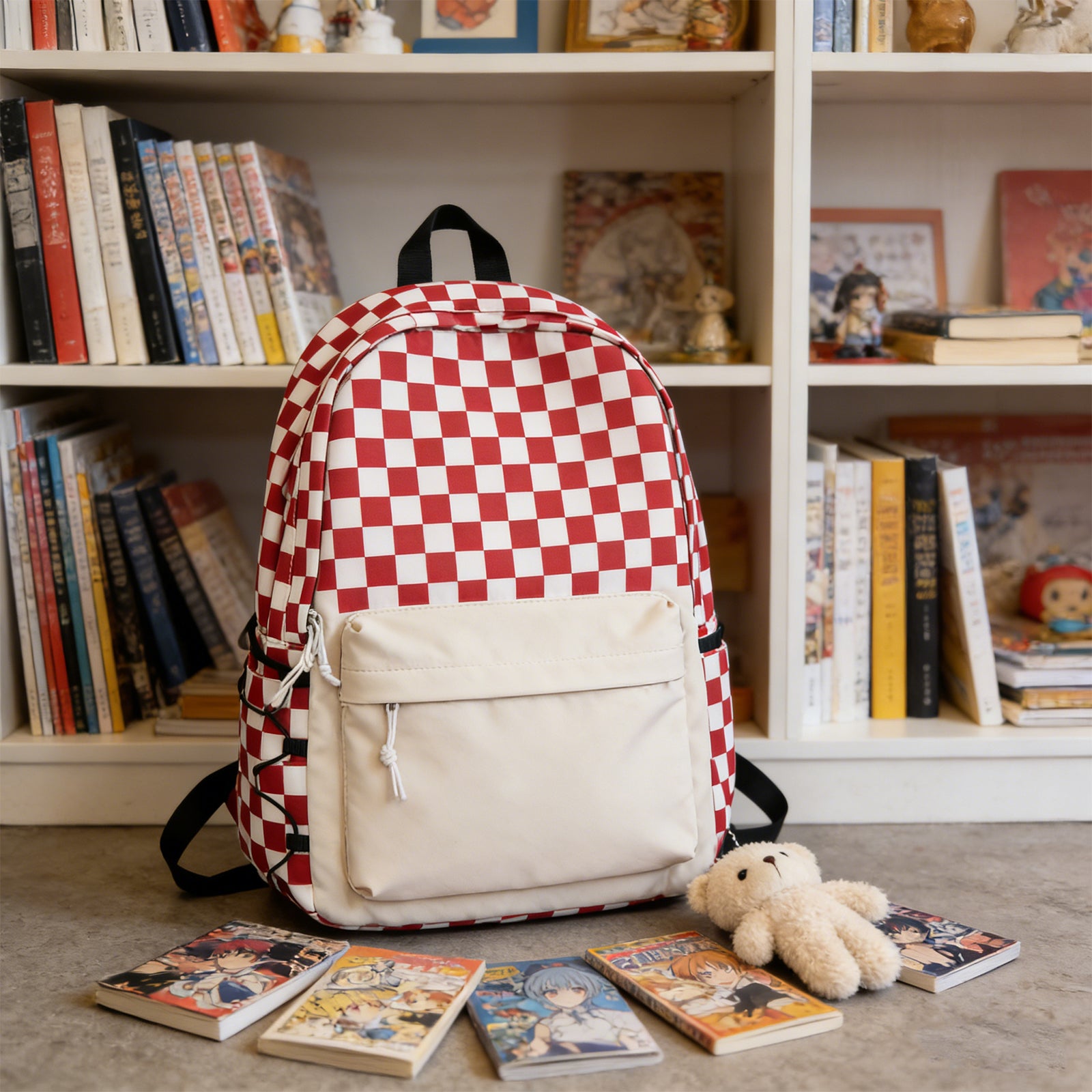 Plaid Backpack-Red