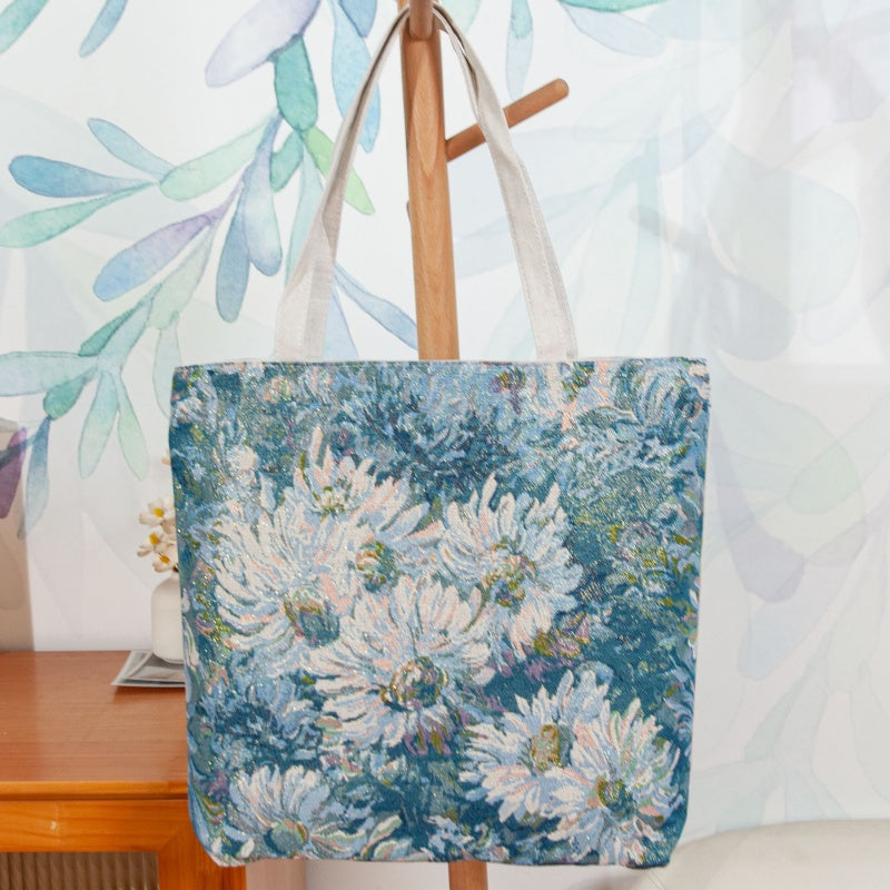 Large Capacity Embroidered Vintage Tote Bag - Sunflower Floral Monet-Garden Design