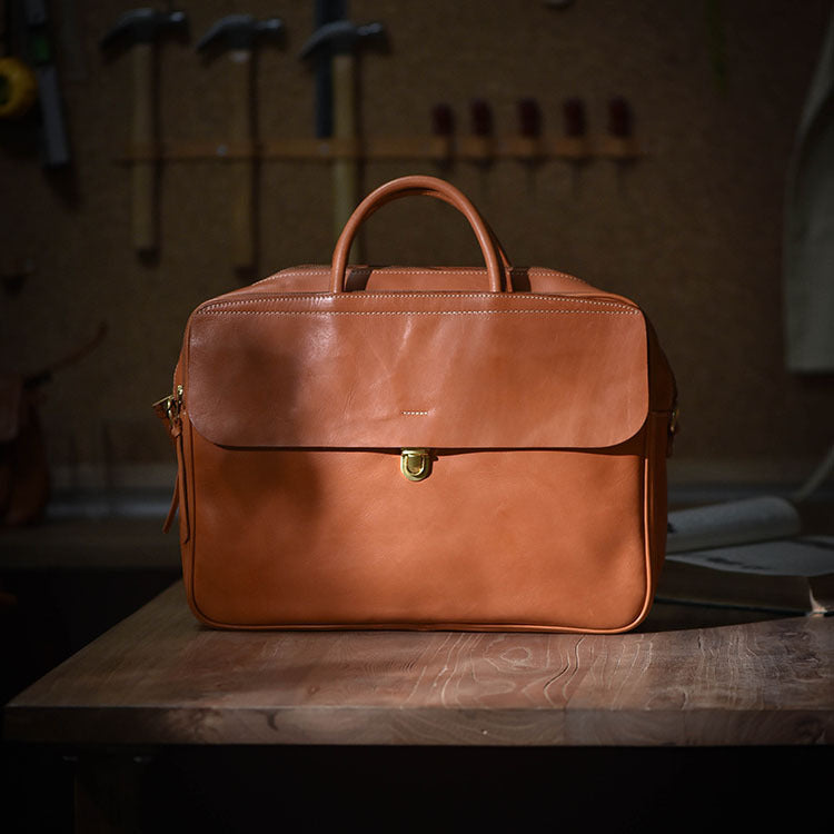 Street Vegetable Tanned Leather Men's Large Capacity Multi Compartment