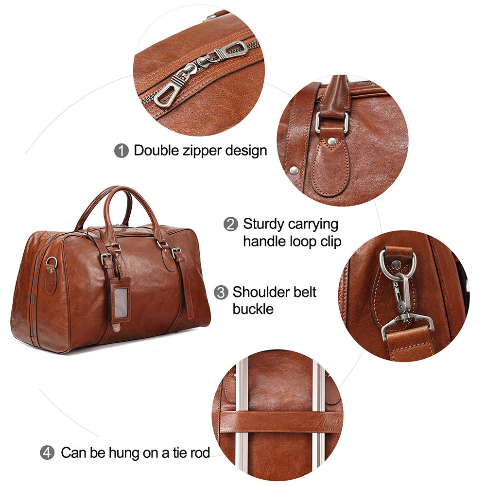 Large Capacity Retro Hand-held Business Leather Short Trip Travel Bag