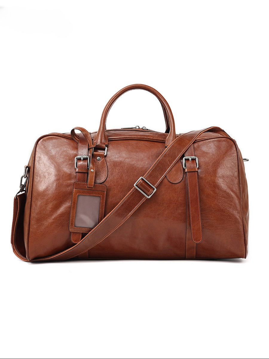 Large Capacity Retro Hand-held Business Leather Short Trip Travel Bag
